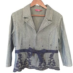 Vintage Y2K SO “So Real So Right” Denim-Style Ribbon Lace Trim Jacket
